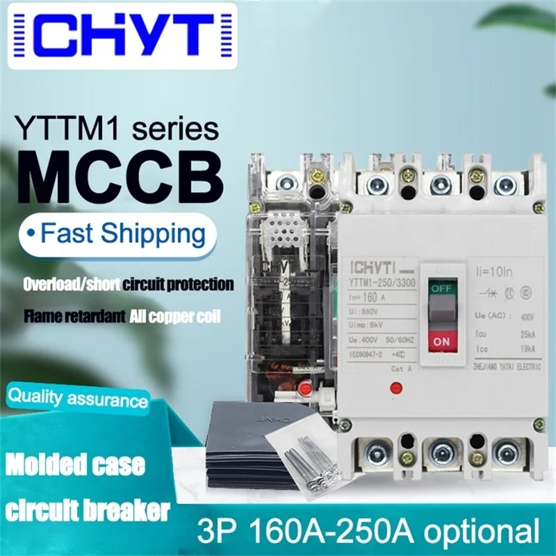 

MCCB Moulded Case Circuit Breaker 250A Triple Phase 3P 4 Poles Ground Protector High Current Power Distribution