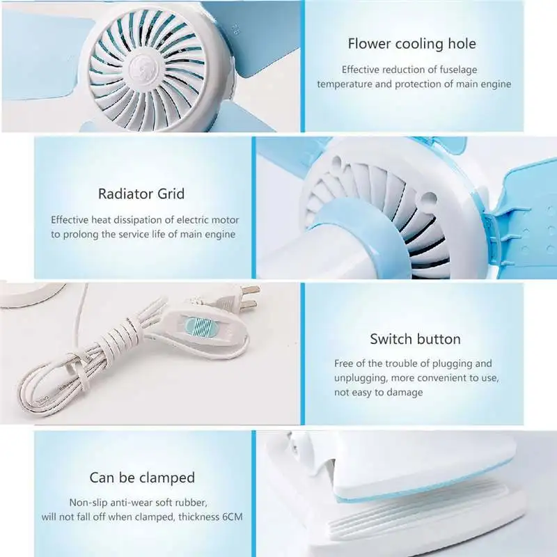 

3-in-1 Multifunction Electric Fan 7/8W 4/5 Leaves Mute Wall Hanging Clip Fans Foldable Holder Air Fan US/EU Plug