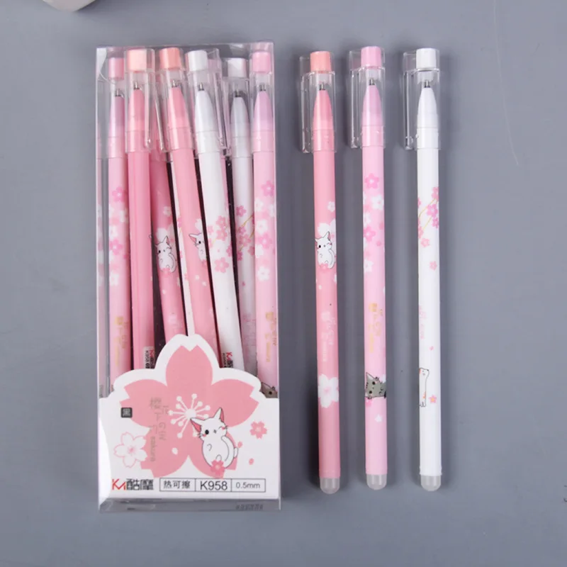 

36 pcs/lot Kawaii Cherry Cat Erasable Gel Pen Cute 0.5 mm Signature Pens School Office writing Supplies Promotional Gift