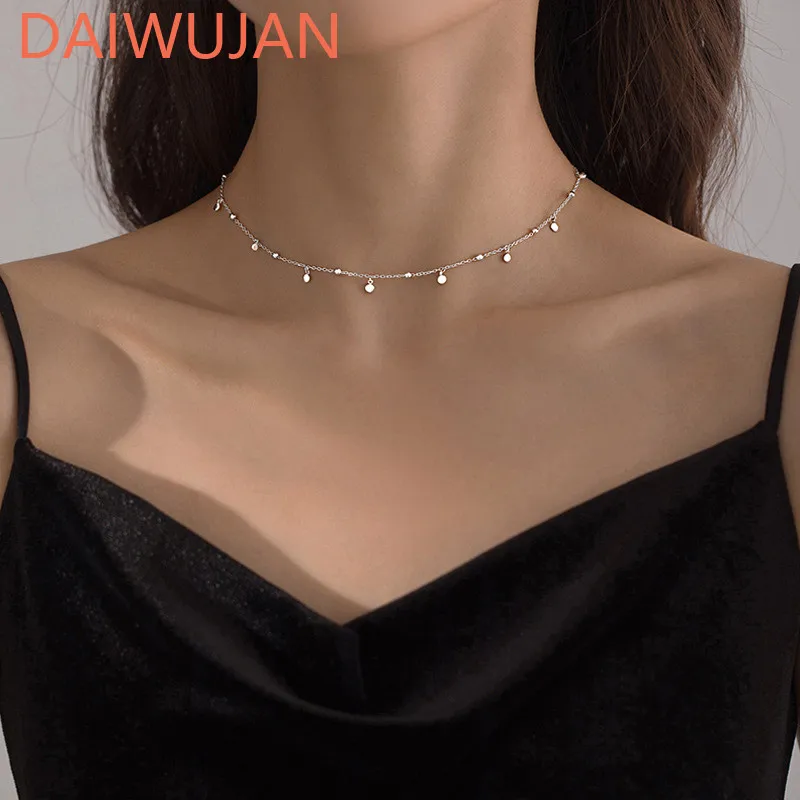 

DAIWUJAN INS Style 925 Sterling Silver Shiny Round Beads Disc Choker Necklace for Women Party Wedding Fine Jewelry Collares