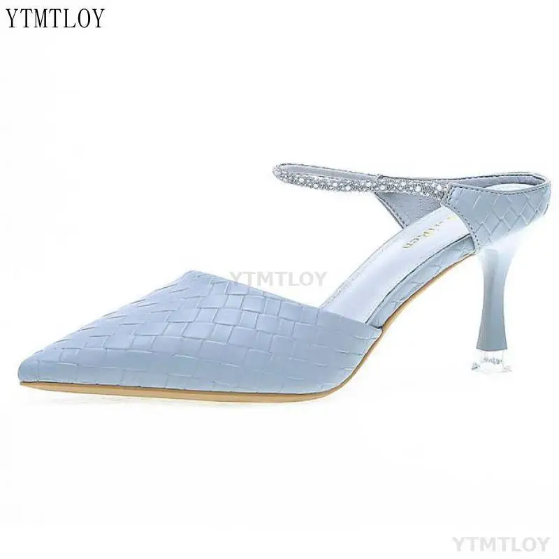 

Mules High Heels Woman Slippers Sexy Shoes Summer Glitter Designer Luxury 2021 Zapatillas Casa Mujer Sapatos Femininos