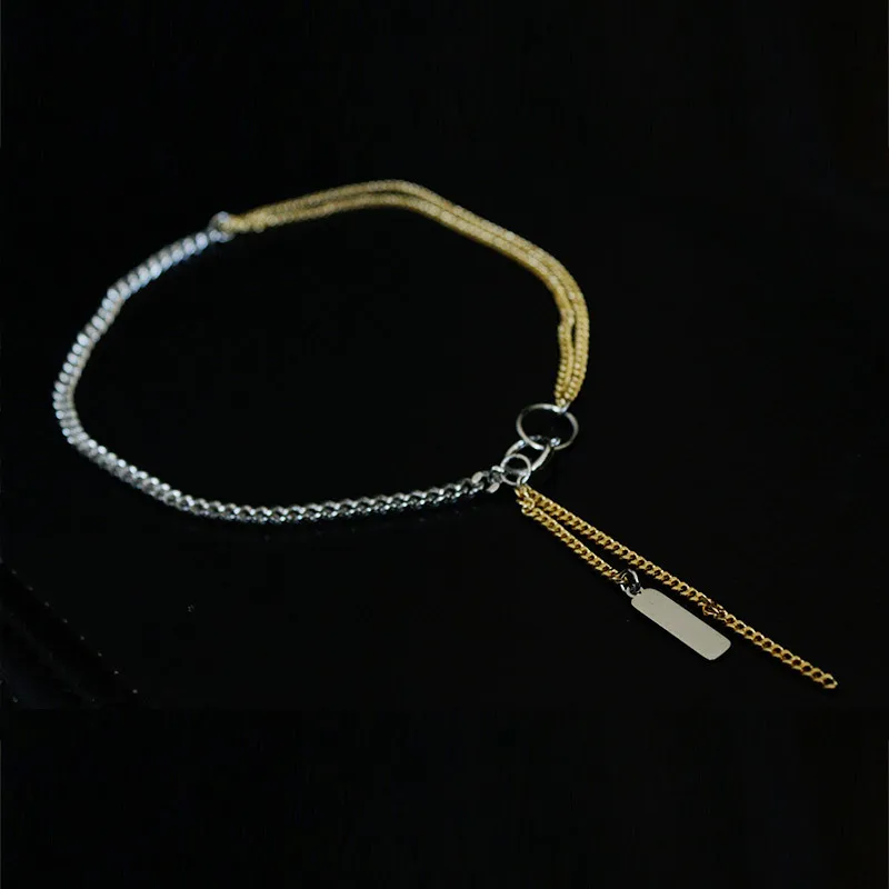 2019 new necklace women's Europe and America simple metal wind Justin gold silver splicing clavicle chain for men women | Украшения и