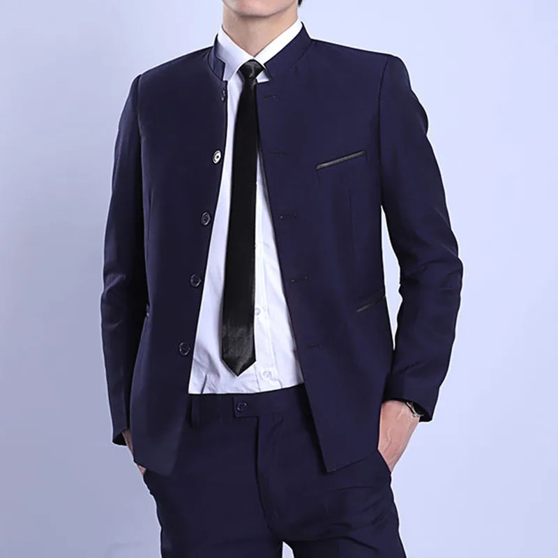 Мужской однобортный костюм-туника в китайском стиле с воротником-стойкой