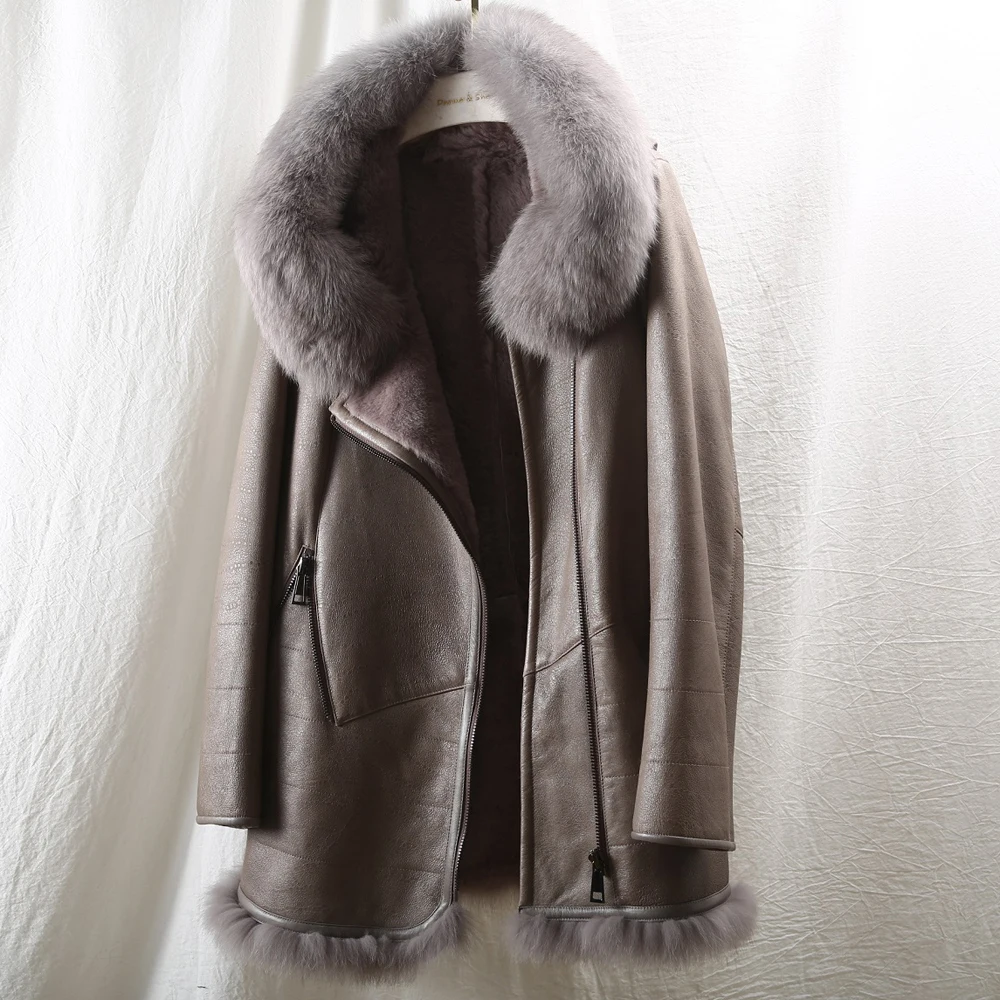 Женская двухсторонняя куртка из натуральной овчины теплая зимняя с воротником