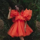 Шикарное оранжевое Тюлевое женское платье 2021, пышные тюлевые короткие платья для выпускного вечера, а-силуэт, Коктейльные Вечерние платья, летнее платье на заказ для фотосессии