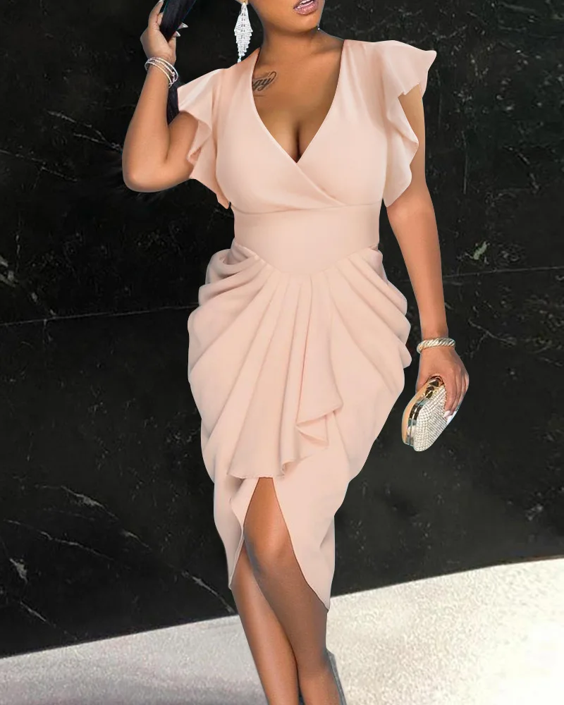 

ruched dress women summer 2021 new fashion Flying sleeve dresses