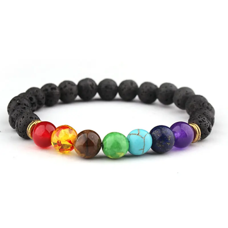Браслет с бусинами из лавового камня 8 мм 7 чакр браслет для йоги ювелирные
