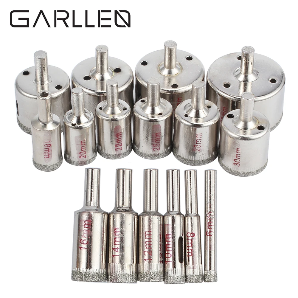 

GARLLEN 16Pcs Diamond Drill Bit Tool 6mm-50mm Diamond Coated Drills for Glass Ceramic Tile Marble Hole Saw Drill Core Bit Set