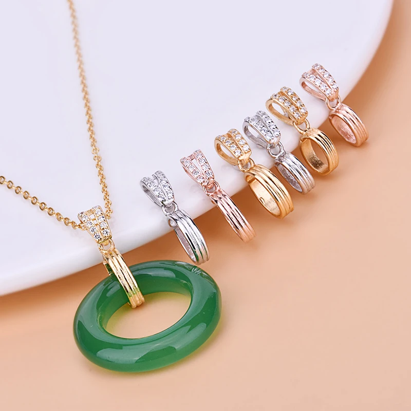 

s925 sterling silver inlaid zircon ring pendant with jade and jade crystal accessories