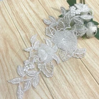 3d luxury beaded embroidery lace appliques for wedding dresses rhinestone lace applique patches embroidery lace parches ropa