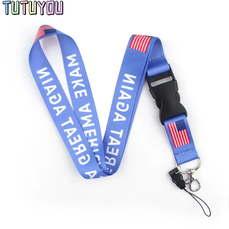 

PC377 American Flag Lanyards Id Badge Holder Keychain ID Card Pass Gym Mobile Badge Holder Lanyard Key Holder