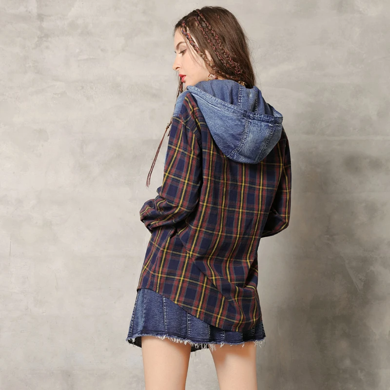 Женская блузка 2019 Yuzi.may Boho новые однобортные клетчатые Женские топы и блузки с