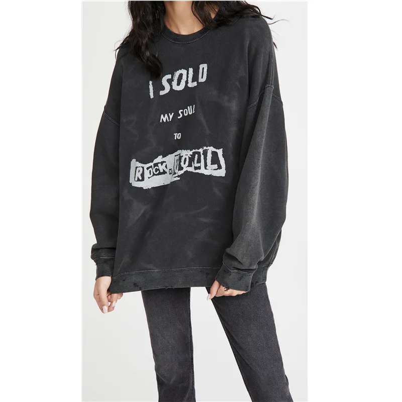 

Женская толстовка с круглым вырезом, серая водолазка с принтом, Осень-зима 2021