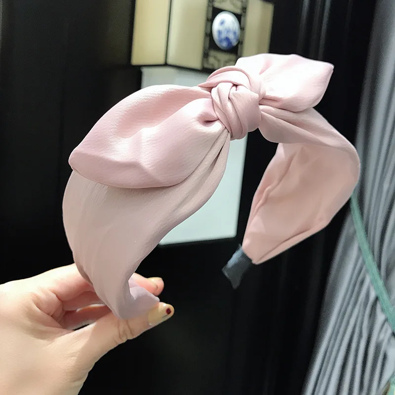 New Fashion bow headband Women vintage cross knot solid color satin woven headscarf Girl with beautiful face wash headwear
