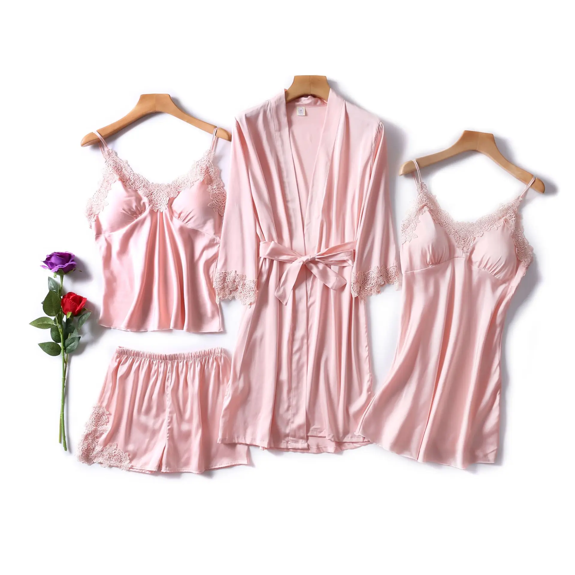 Новый стиль 2019 г. набор женских пикантных халат Атласный с поясом жилет для груди