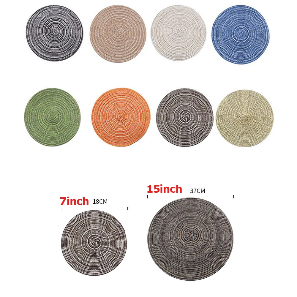 

Tofok Round Braided Table Place Mat Kitchen Dining Pad Heat Insulation Non Slip Party BBQ Colorful Bowl Drink Coaster Home Decor