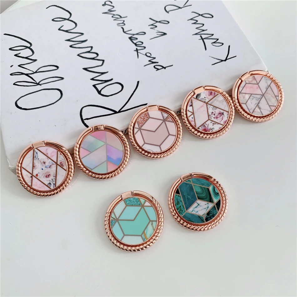 

Marble Cell Mobile Phone Smartphone Finger Ring Stand Holder For iPhone 12 Huawei Samsung Flower Round Mount Kickstand Grip Girl