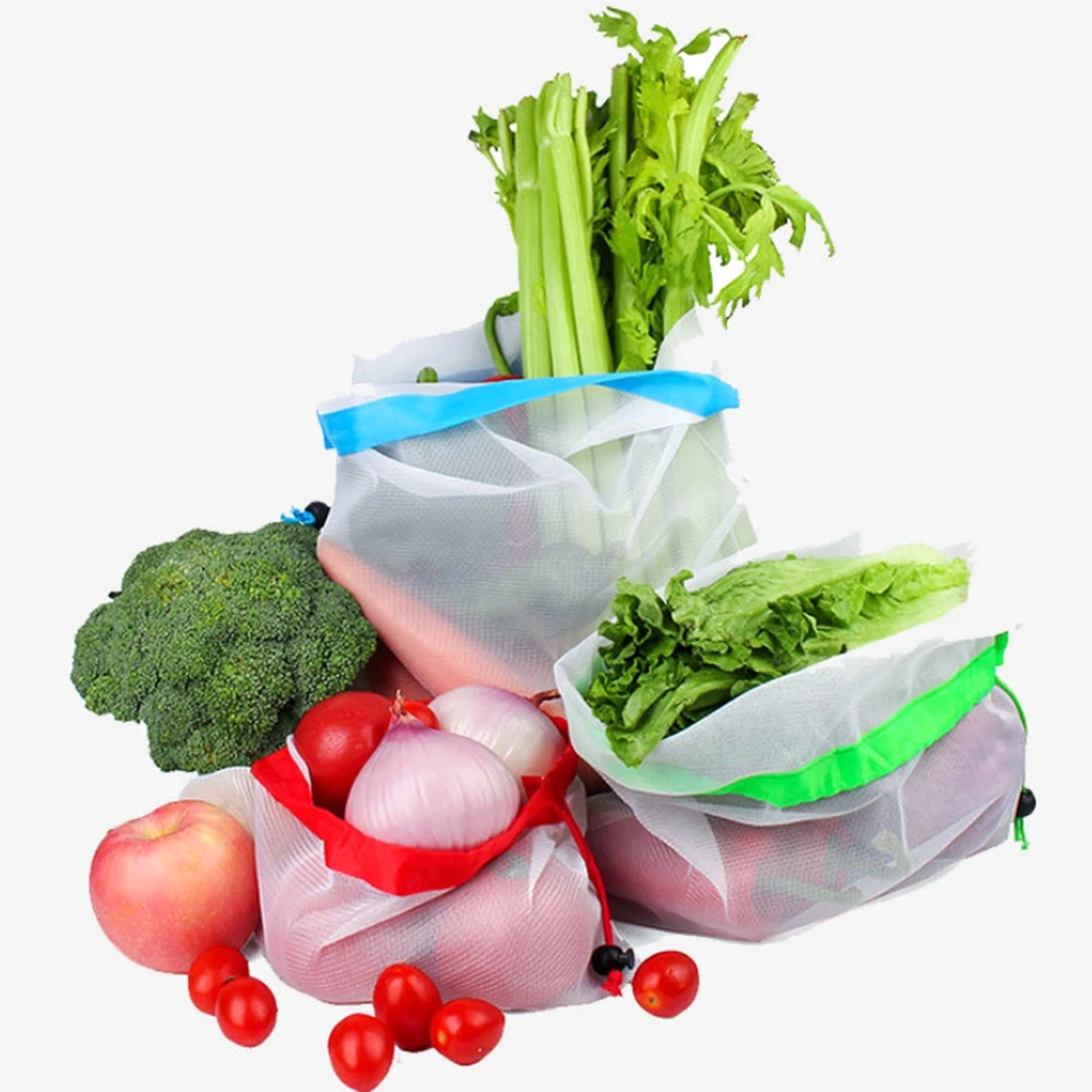 12 шт. 3 размера многоразовые сетчатые сумки моющиеся экологически чистые для