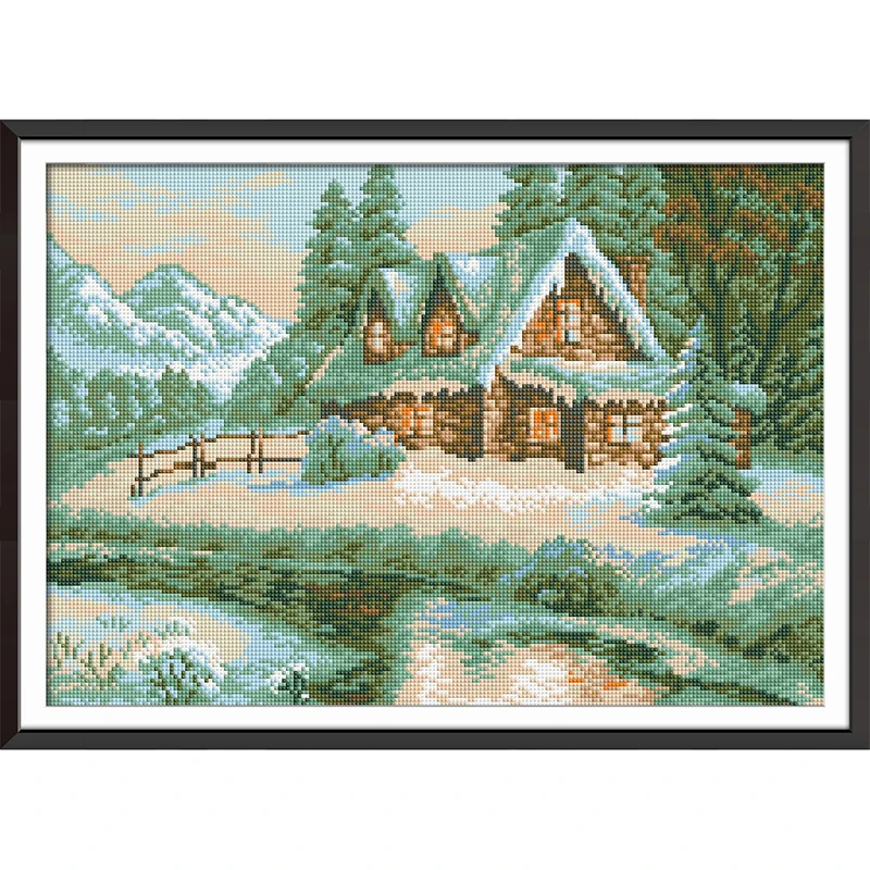 

Everlasting Love Lakeside Snowhouse Chinese 5d Diamond Painting Full Square Christmas Decorations For Home Wedding Halloween
