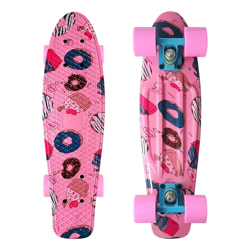 22Inch Cruiser Mini Penny Board Children's Fish Board Skateboard Cartoon Graffiti Pink Complete Skate Board Portable Scooter Toy