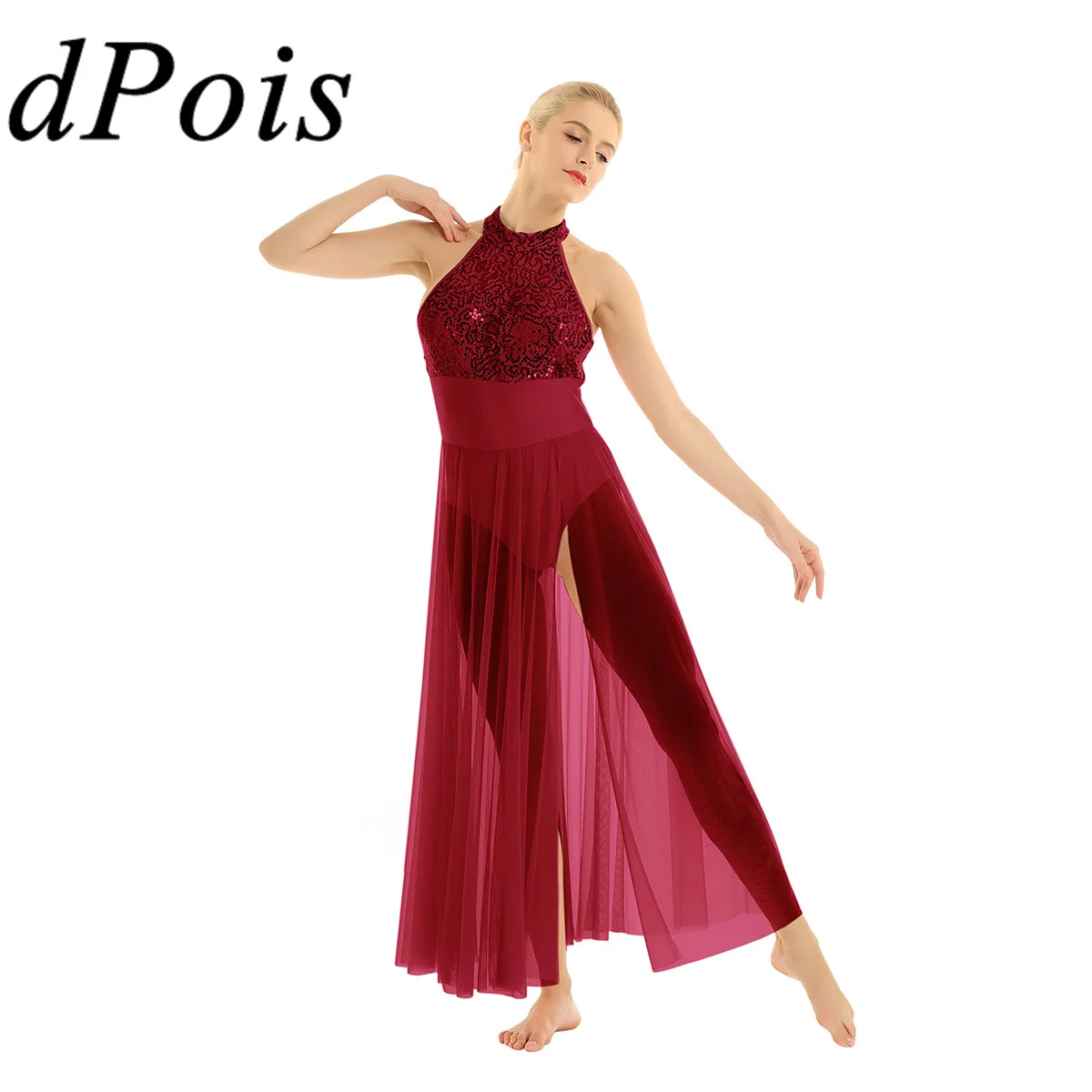 DPOIS женское платье с лямкой на шее блестящее Сетчатое блестками для балета