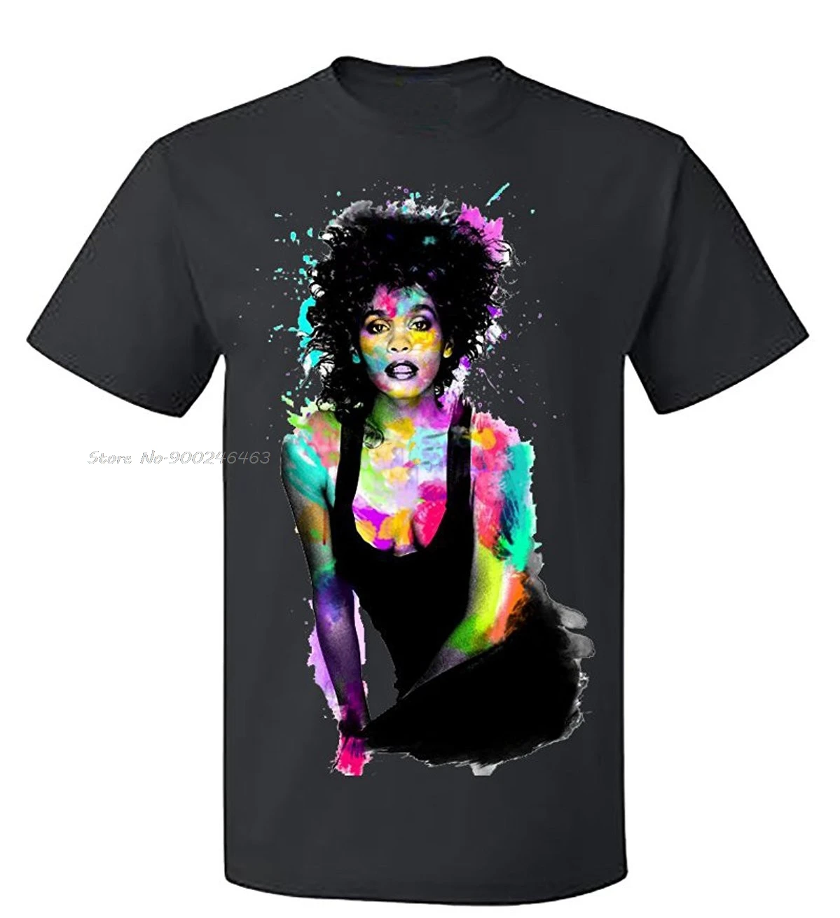 Мужская музыка Whitney Houston акварель Tribute футболка летняя крыглый ворот хлопковые