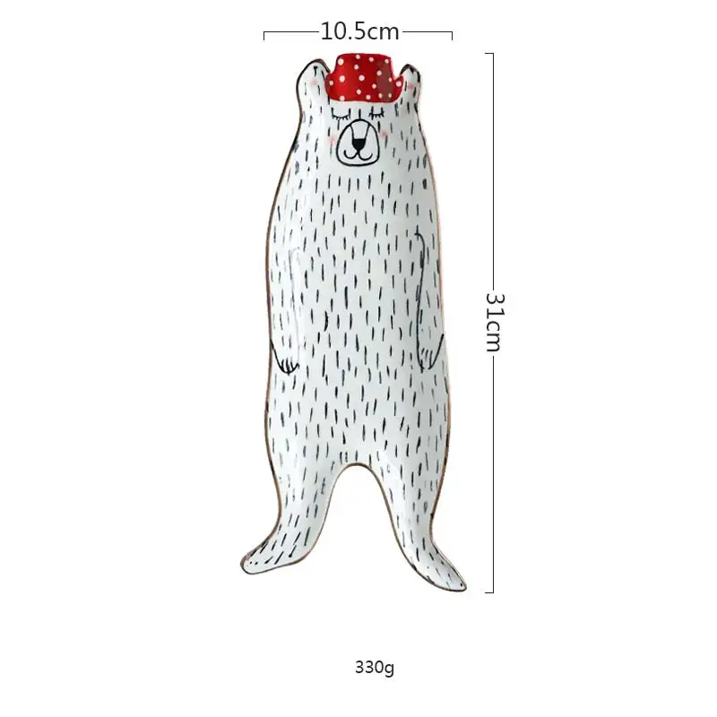 (Red Hat bear) Dish Креативная мультяшная Милая Керамическая Детская Чаша для завтрака, тарелка для десерта, фруктов, закусок, тарелка для животных, столовые приборы, миска, керамическая посуда - Цвет: (Red Hat bear) Dish