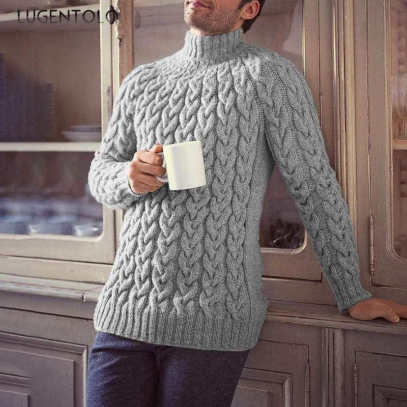 

Sweater Men Large Size Solid Turtleneck Casual Bottoming Sweaters Jacquard Slim Long Sleeve Men's Sweater Lugentolo