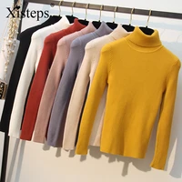 xisteps thick warm turtleneck knitted pullovers sweater for women winter slim fit long sleeve high stretch sweater solid color