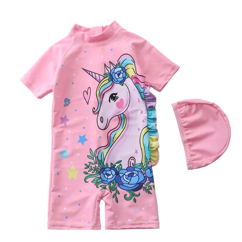 Купальник для мальчиков и девочек с УФ-защитой шапкой купальник единорогом
