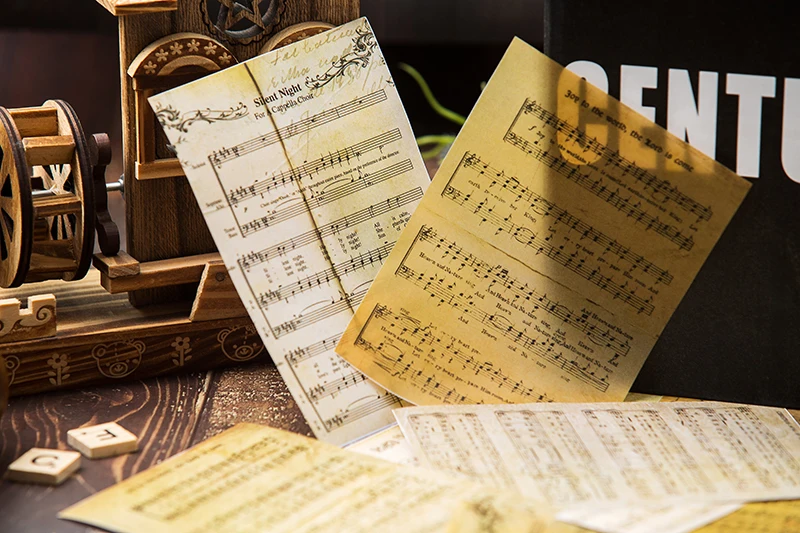 16pcs Vintage English Music Sheet Vellum Paper Pattern Pack for Scrapbooking Happy Planner Card Making Junk Journal Project