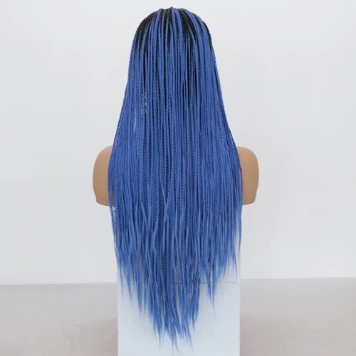 Ombre blue Харизма плетеные парики для женщин термостойкие волосы синтетический парик на кружеве с детскими волосами Омбре синий парик коробка косички красные парики - Цвет: Ombre blue