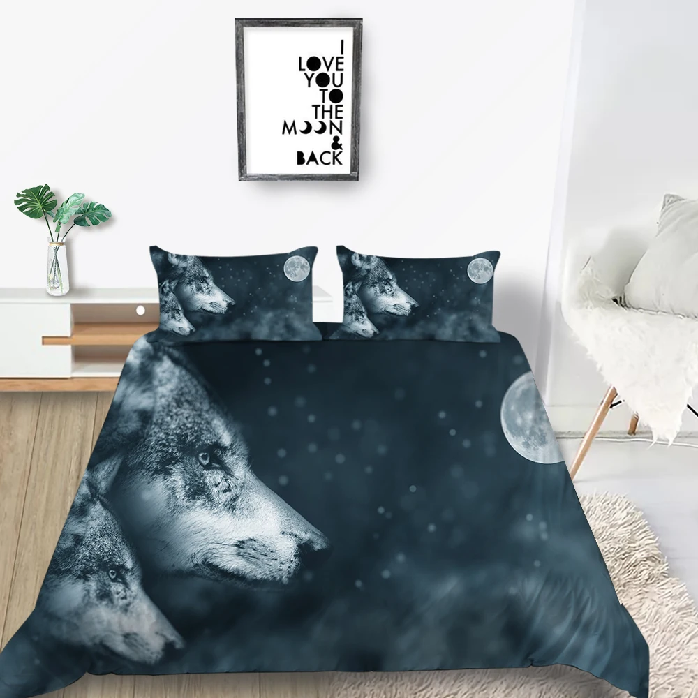 Комплект постельного белья Moon Night Wolf Модный мягкий Фэнтезийный с пододеяльником