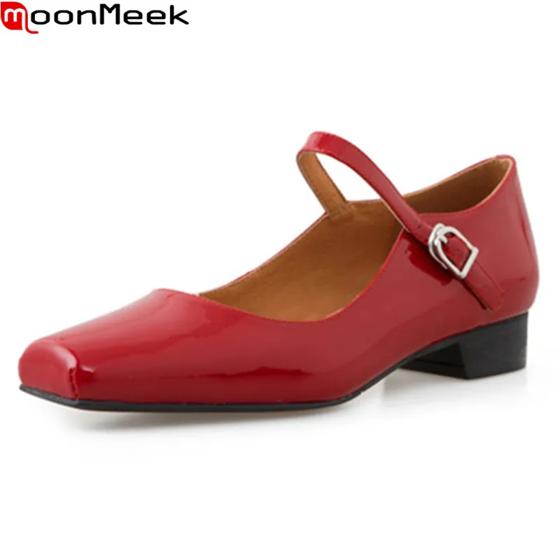 

MoonMeek 2021 New Arrival Fashion Women Pumps Genuine Leather Mary Jane Shoes Summer Simple Casual Single Shoes Black Red