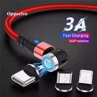 Магнитный кабель 3A для быстрой зарядки iPhone 12 11 Pro MAX X Micro USB Type C, кабель для Xiaomi Mi 10 9, вращающийся на 540 градусов Магнитный провод, шнур