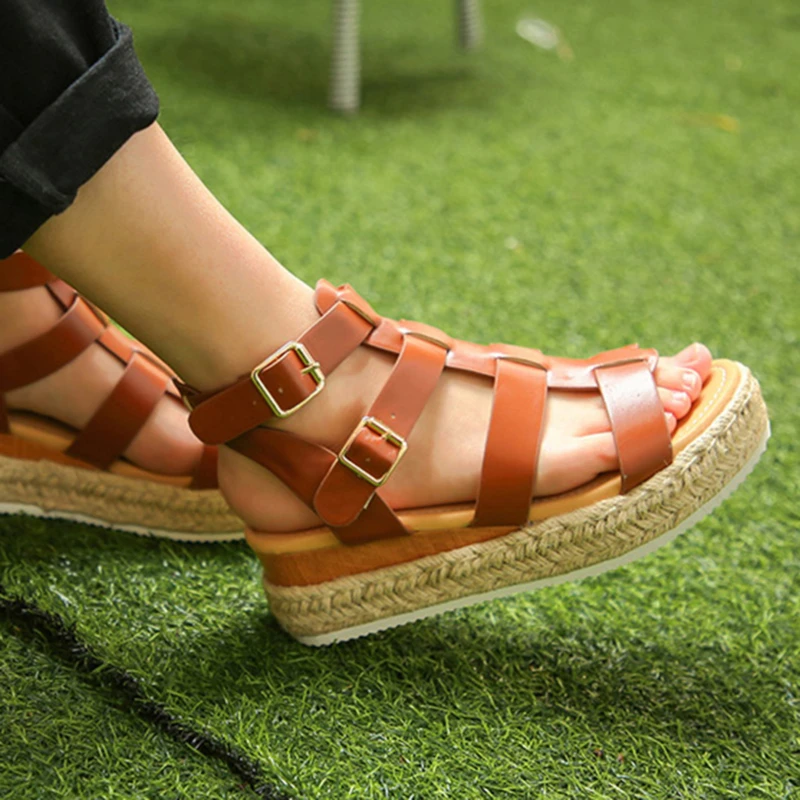 

Summer Platform Sandals Women Peep Toe 2022 Sandals Ankle Multiple Buckle Flat Heels Lady Shoes Fashion Female Sandals
