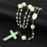 fine luminous religious cross pendent gothic rosary necklace jesus charms praying jewelry chain alloy christ beads choker