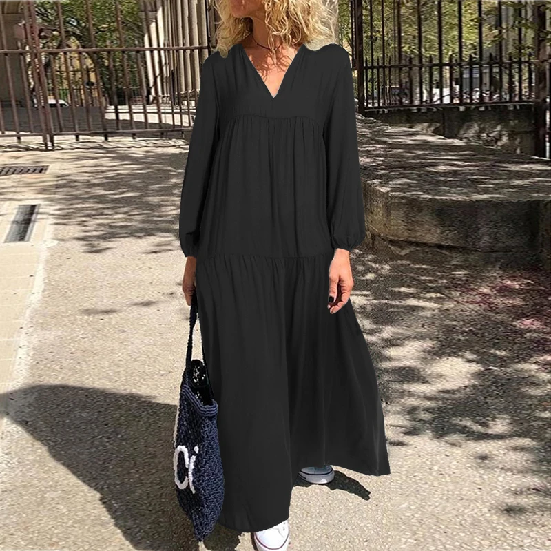 Женское платье с длинным рукавом VONDA повседневное свободное однотонное богемное