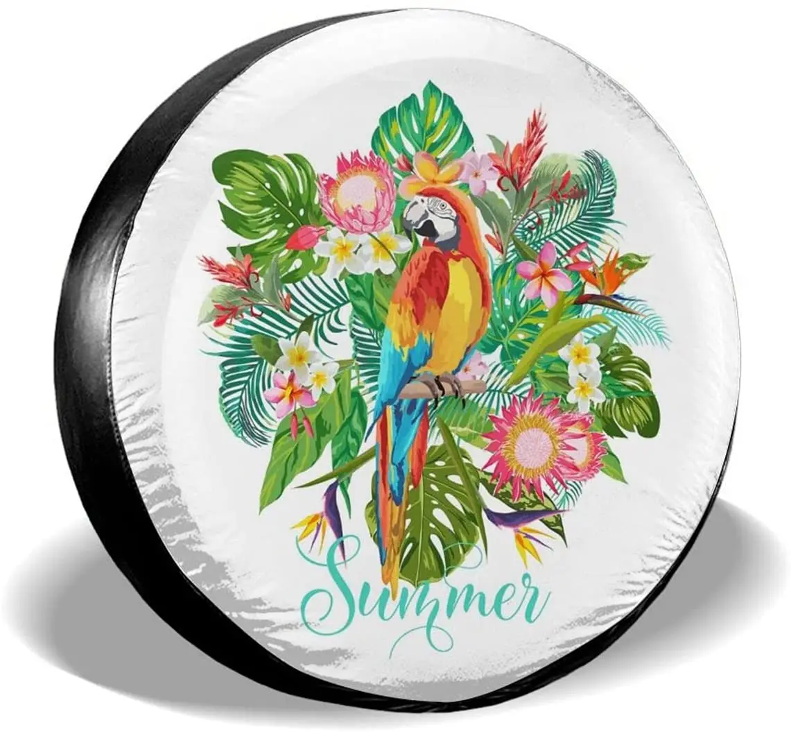 

Kanen Flower Parrot Spare Tire Cover Universal Sunscreen Waterproof Dust-Proof Wheel Covers Fit for Trailer Rv SUV