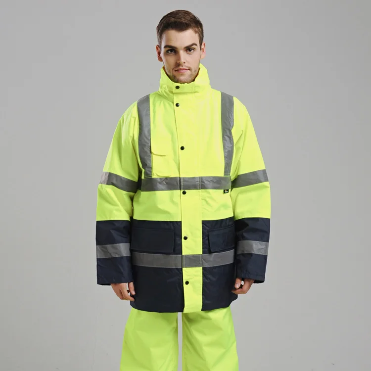 Yellow parka jacket EN471 ANSI/SEA 107 Hi vis двухцветная водонепроницаемая куртка для парка безопасности со светоотражающей лентой оранжевая рабочая одежда зимняя куртка - Цвет: Yellow parka jacket
