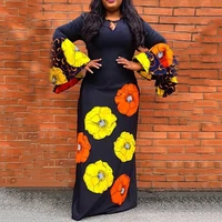 african loose women xxl flare sleeve floral print a line dress long maxi female dresses robe vestiods elegant casual plus size