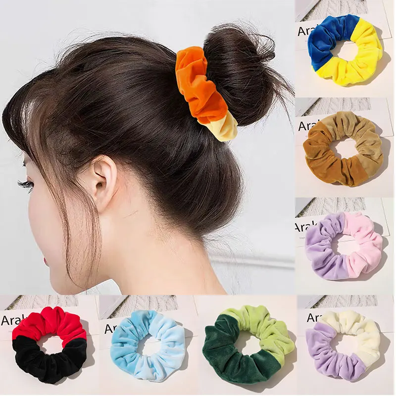 

Soft Velvet Hair Scrunchies Hair Band Contrast Color Hair Ring Elastic Hair Rubber Bands Hair Ties Hair Accessories For Girls