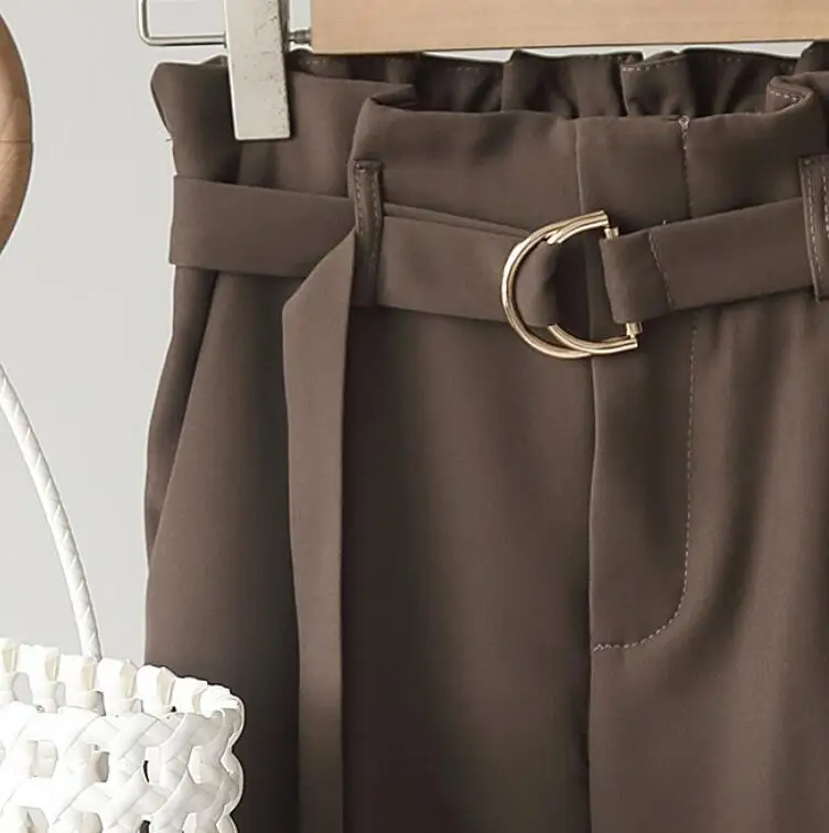 

2020 Autumn Women's Solid Loose High Waist Vintage Casual Trousers with Belt Korean OL Style Women Harem Pants Elegant p1842