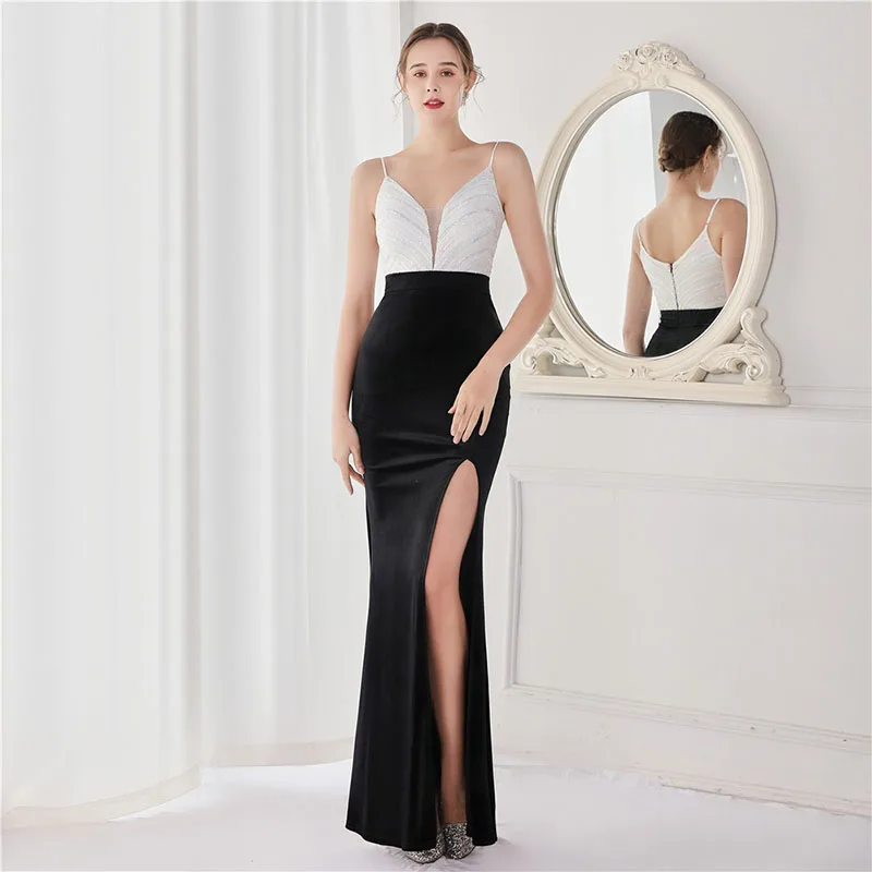 

2022 Velvet Ten Positioning Flower Sequin Sling Banquet Evening Dress Dress Fashion Elegant Annual Meeting Sexy Long Section