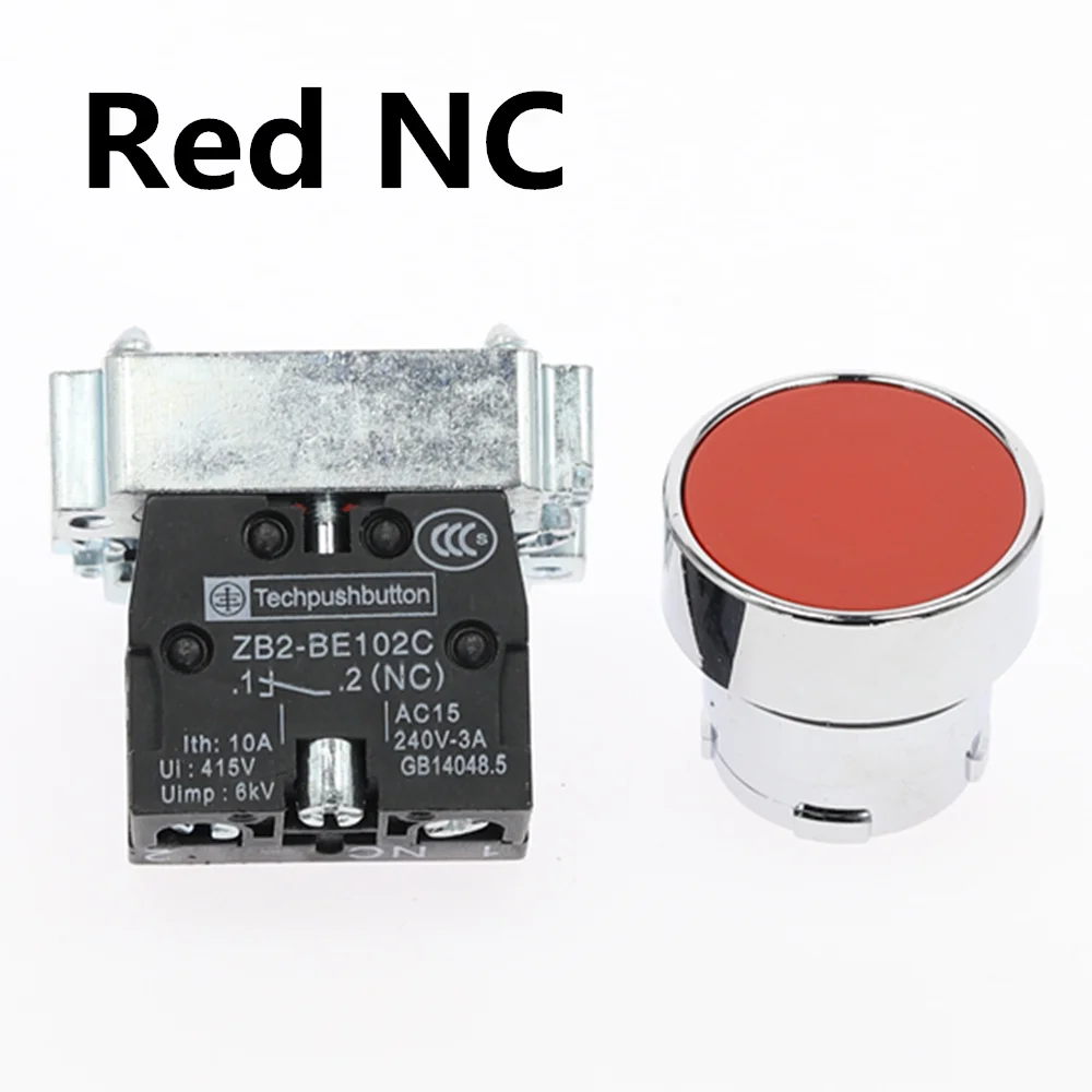 Red-NC 1 шт. 22 мм Мгновенный кнопочный переключатель 10 а/415 В круглый небольшой размер Плоская Круглая Панель NC/без XB2-BA31 XB2-BA42 - Цвет: Red-NC