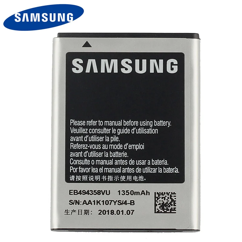 Оригинальный аккумулятор Samsung EB494358VU для Galaxy Ace S5830 S5660 S5670 S6818 S7250D i569 GT S6102 1350
