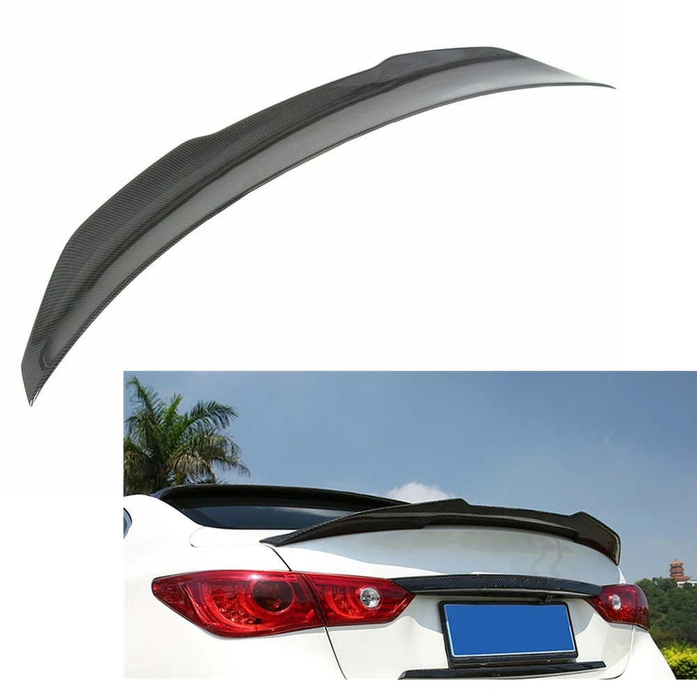 

For Infiniti Q50 2014-2022 PSM Style Rear Trunk Spoiler Wing Carbon Fiber Look Tailgate Decklid High Kick Duckbill Splitter Lip