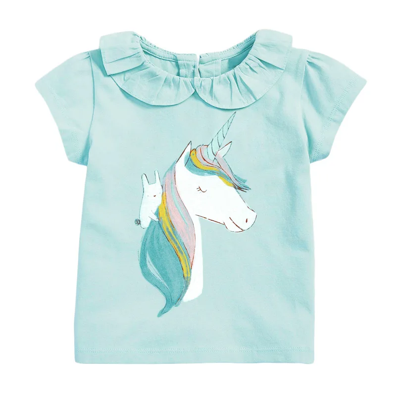 

Children 2021 Summer Baby Girl Tee Tops Kid Summer 2-7 Years Clothes Unicorn Applique Brand Cotton Toddler Casual Animal T Shirt