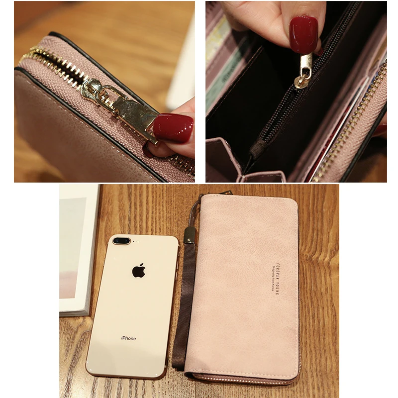 RFID Blocking Women Wallet Long Lady Leather Purse Female Zipper Coin Holder Wallets
