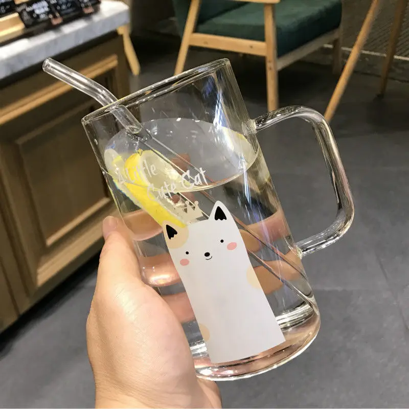 Милая творческая большая емкость стеклянная термостойкая Питьевая чашка